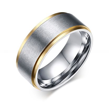Silver Gold Step Edges Men'S Stainless Steel Wedding Bands 8mm 6mm With Diamond Shape