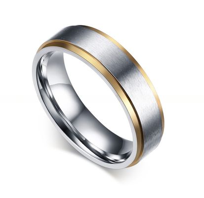 Silver Gold Step Edges Men'S Stainless Steel Wedding Bands 8mm 6mm With Diamond Shape