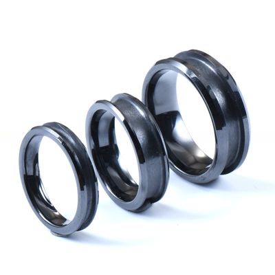 Men'S Women'S Black Wedding Ceramic Rings 4mm 6mm 8mm With Customizable Inlay