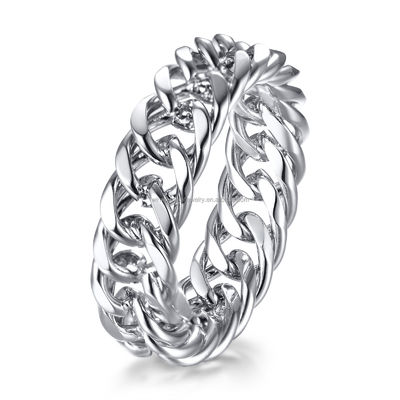 Men Women Silver Gold Stainless Steel Chain Ring 6mm With Invisible Setting Inlay