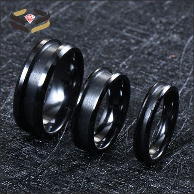 Men'S Women'S Black Wedding Ceramic Rings 4mm 6mm 8mm With Customizable Inlay