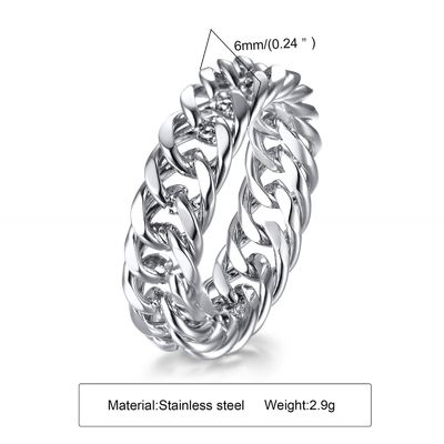 Men Women Silver Gold Stainless Steel Chain Ring 6mm With Invisible Setting Inlay