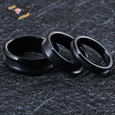 Men'S Women'S Black Wedding Ceramic Rings 4mm 6mm 8mm With Customizable Inlay