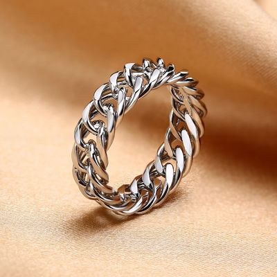 Men Women Silver Gold Stainless Steel Chain Ring 6mm With Invisible Setting Inlay