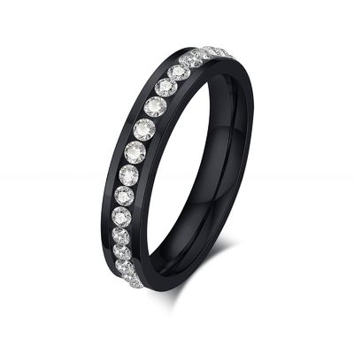 4mm Wedding Cubic Zirconia Stainless Steel Rings Rose Gold Black Gold Waterproof Stackable