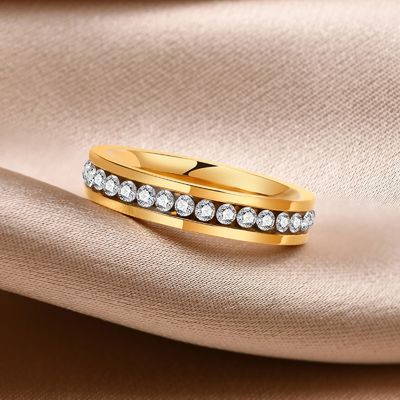4mm Wedding Cubic Zirconia Stainless Steel Rings Rose Gold Black Gold Waterproof Stackable