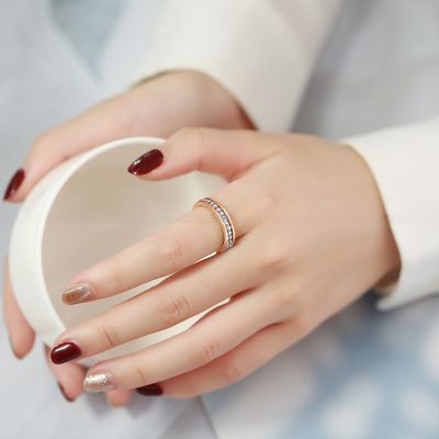 4mm Wedding Cubic Zirconia Stainless Steel Rings Rose Gold Black Gold Waterproof Stackable