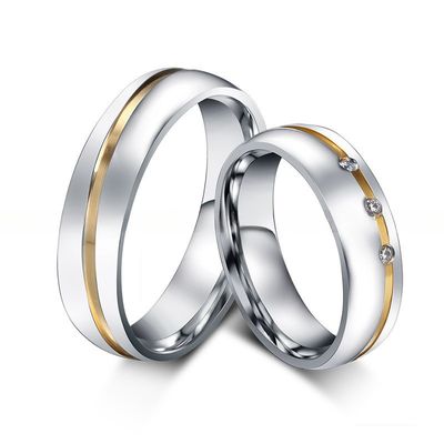 Couples Cubic Zirconia Stainless Steel Rings 6mm Silver Gold Knurling Diamond Patterns