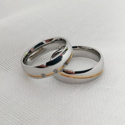 Couples Cubic Zirconia Stainless Steel Rings 6mm Silver Gold Knurling Diamond Patterns
