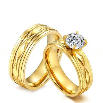 Invisible Setting Gold Plated CZ Inlay Stainless Steel Wedding Rings 6mm For Men Women