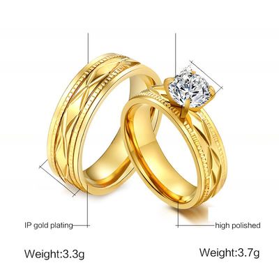 Invisible Setting Gold Plated CZ Inlay Stainless Steel Wedding Rings 6mm For Men Women