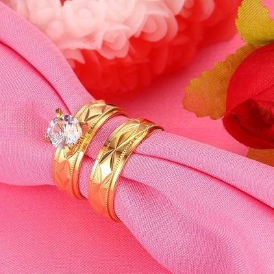 Invisible Setting Gold Plated CZ Inlay Stainless Steel Wedding Rings 6mm For Men Women
