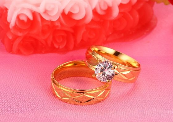 Invisible Setting Gold Plated CZ Inlay Stainless Steel Wedding Rings 6mm For Men Women