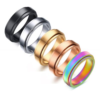 Stainless Steel Wedding Band Rings Rainbow Rotatable Adjustable Gold Rose Gold Plated