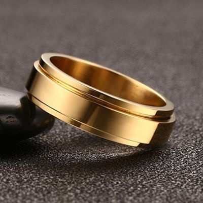 Stainless Steel Wedding Band Rings Rainbow Rotatable Adjustable Gold Rose Gold Plated