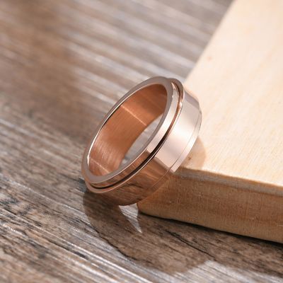 Stainless Steel Wedding Band Rings Rainbow Rotatable Adjustable Gold Rose Gold Plated