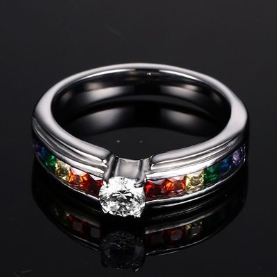 Wedding Stainless Steel Rings Inlay Zircons Six Color CZ Stone