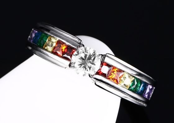 Wedding Stainless Steel Rings Inlay Zircons Six Color CZ Stone