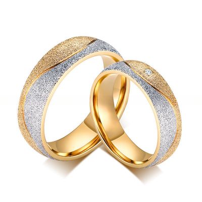Diamond Shape Galaxy Stainless Steel Rings Silver 18K Gold Plated Two Tone Sandblasted