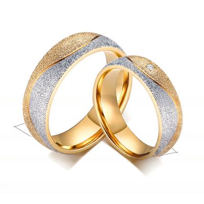 Diamond Shape Galaxy Stainless Steel Rings Silver 18K Gold Plated Two Tone Sandblasted