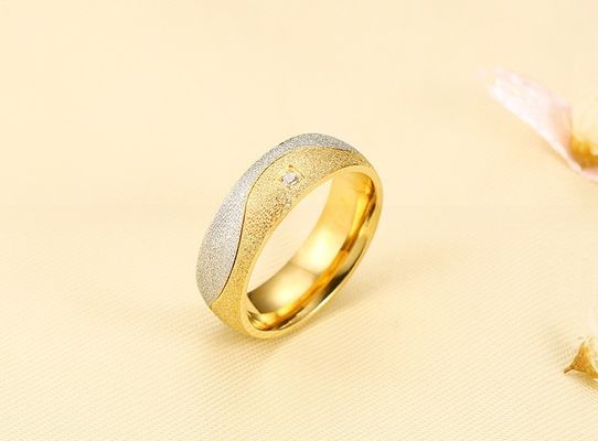 Diamond Shape Galaxy Stainless Steel Rings Silver 18K Gold Plated Two Tone Sandblasted