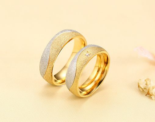 Diamond Shape Galaxy Stainless Steel Rings Silver 18K Gold Plated Two Tone Sandblasted