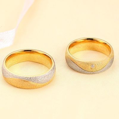 Diamond Shape Galaxy Stainless Steel Rings Silver 18K Gold Plated Two Tone Sandblasted