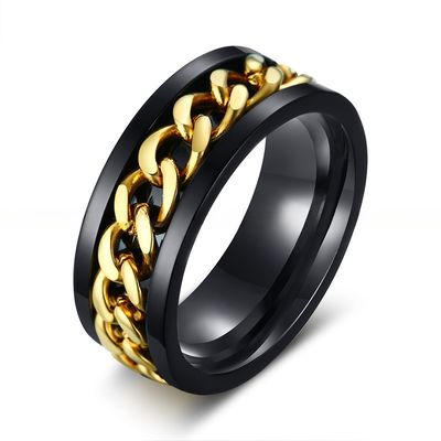 Decompression Stainless Steel Spin Ring Gold Silver Rose Gold Blue Chain Inlay For Men