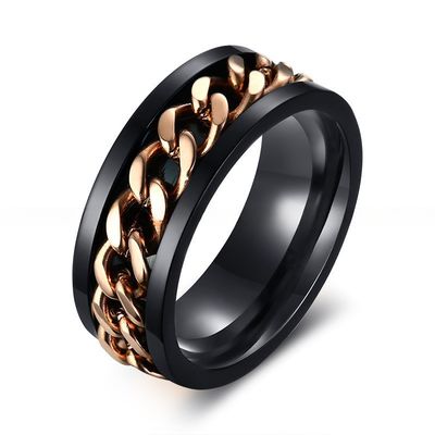 Decompression Stainless Steel Spin Ring Gold Silver Rose Gold Blue Chain Inlay For Men