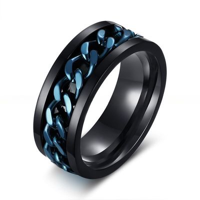 Decompression Stainless Steel Spin Ring Gold Silver Rose Gold Blue Chain Inlay For Men