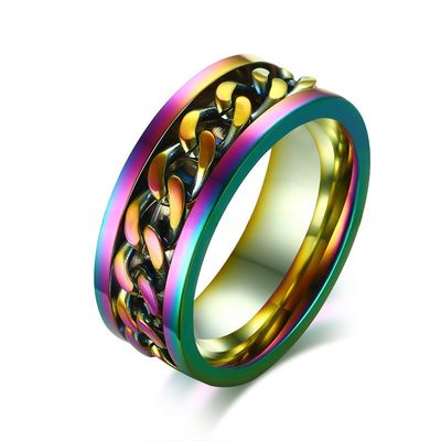 Decompression Stainless Steel Spin Ring Gold Silver Rose Gold Blue Chain Inlay For Men