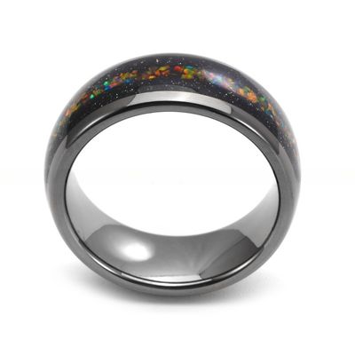 Silver 8mm Dome Nebula Rings Tungsten Colorful Opal Inlay Ring Blue Sandstone Inlay Galaxy Wedding Ring for Men