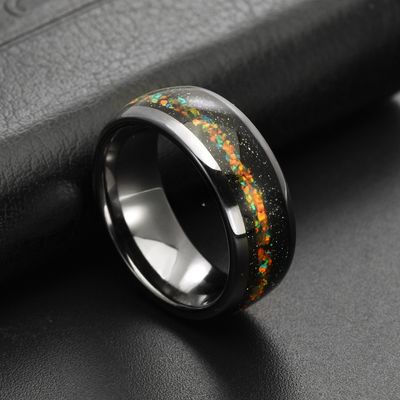 Silver 8mm Dome Nebula Rings Tungsten Colorful Opal Inlay Ring Blue Sandstone Inlay Galaxy Wedding Ring for Men
