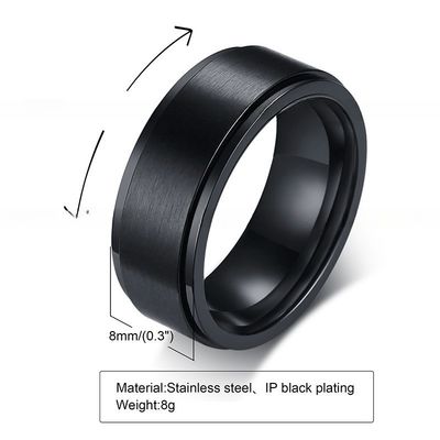 Black / Silver / Gold Stainless Steel Spinner Ring 8mm Third Party Appraisal For Men Women