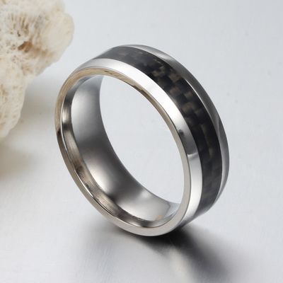 8mm Stainless Steel Carbon Fiber Inlay Wedding Band Polished For Men And Women