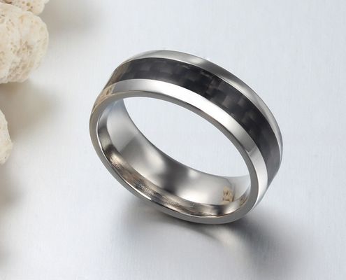 8mm Stainless Steel Carbon Fiber Inlay Wedding Band Polished For Men And Women