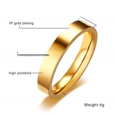 Women Stainless Steel Flat Rings Silver / Rose Gold / Gold Plated Polished Stackable 4mm