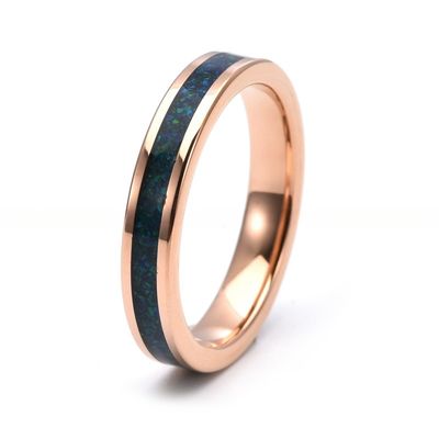 4mm Tungsten Colorful Opal Ring Rose Gold Plated Blue Green Opal Inlay Wedding Engagement Ring for Women's Unisex Jewelry