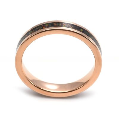4mm Tungsten Colorful Opal Ring Rose Gold Plated Blue Green Opal Inlay Wedding Engagement Ring for Women's Unisex Jewelry