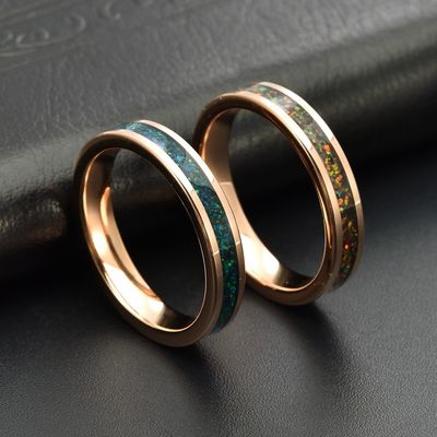 4mm Tungsten Colorful Opal Ring Rose Gold Plated Blue Green Opal Inlay Wedding Engagement Ring for Women's Unisex Jewelry
