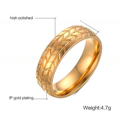 Wedding Engagement Gift Stainless Steel Tire Tread Ring Plating 6mm For Couple