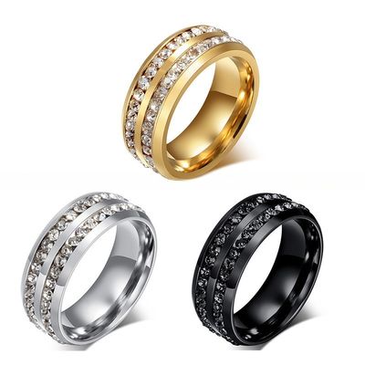 Wedding Stainless Steel Eternity Band Geometric 8mm With Cubic Zirconia CZ Inlay