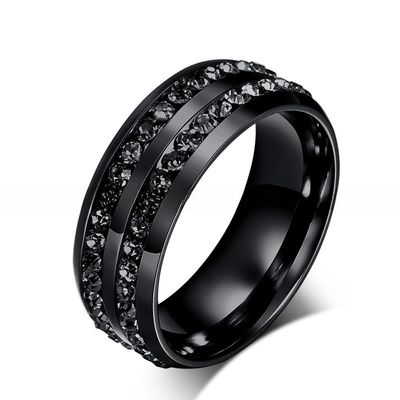 Wedding Stainless Steel Eternity Band Geometric 8mm With Cubic Zirconia CZ Inlay