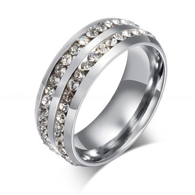 Wedding Stainless Steel Eternity Band Geometric 8mm With Cubic Zirconia CZ Inlay