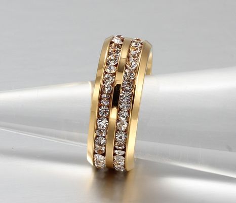 Wedding Stainless Steel Eternity Band Geometric 8mm With Cubic Zirconia CZ Inlay