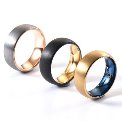 Other Diamond Shape 8mm Two Tone Tungsten Rings for Men Women Gold Wedding Band Black Rose Gold Blue Domed Style Comfort Fit