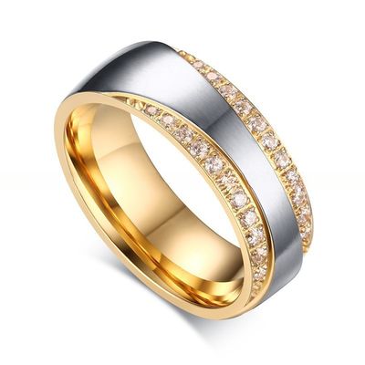 Gift Bridal CZ Stainless Steel Wedding Ring Band Set White Gold Plated 7mm