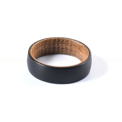 Men'S Wedding Black Tungsten Carbide Ring Whiskey Barrel Wood Insert Domed 8mm