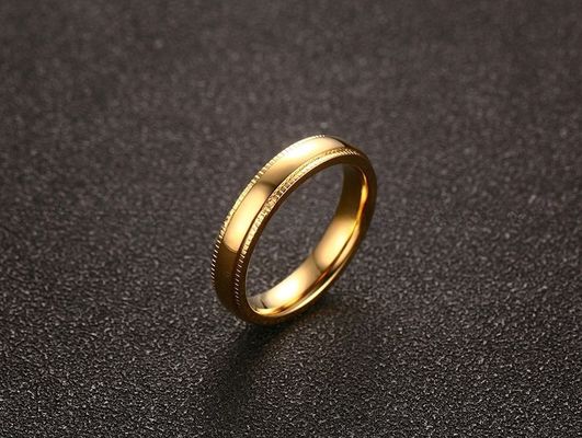 Women Men Gold Wedding Stainless Steel Rings 4mm High Polish Plain Gear Wheel Step Edges