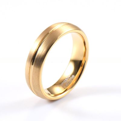 Jewelry Type Rings 18K Gold Plated 6mm Tungsten Wedding Band Ring Grooved Classic Unisex Engagement Gift Men Women